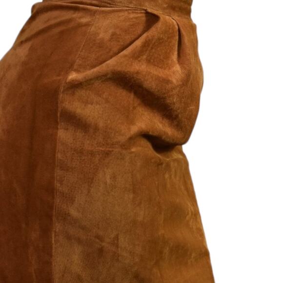 Vintage Eagles Eye Suede Skirt Brown Embroidered Straight Column Camel Size 2 XS - Picture 8 of 15